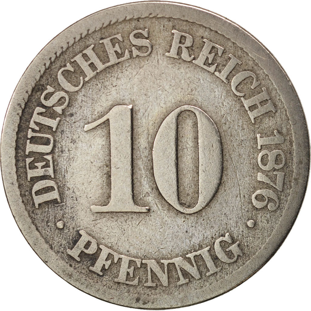 GERMANIA - IMPERO, Wilhelm I, 10 Pfennig, 1876, Hamburg, MB, Rame-nichel, KM:4