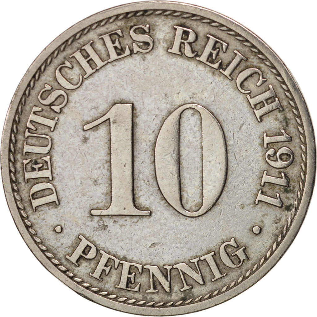 GERMANIA - IMPERO, Wilhelm II, 10 Pfennig, 1911, Berlin, BB, Rame-nichel, KM:12