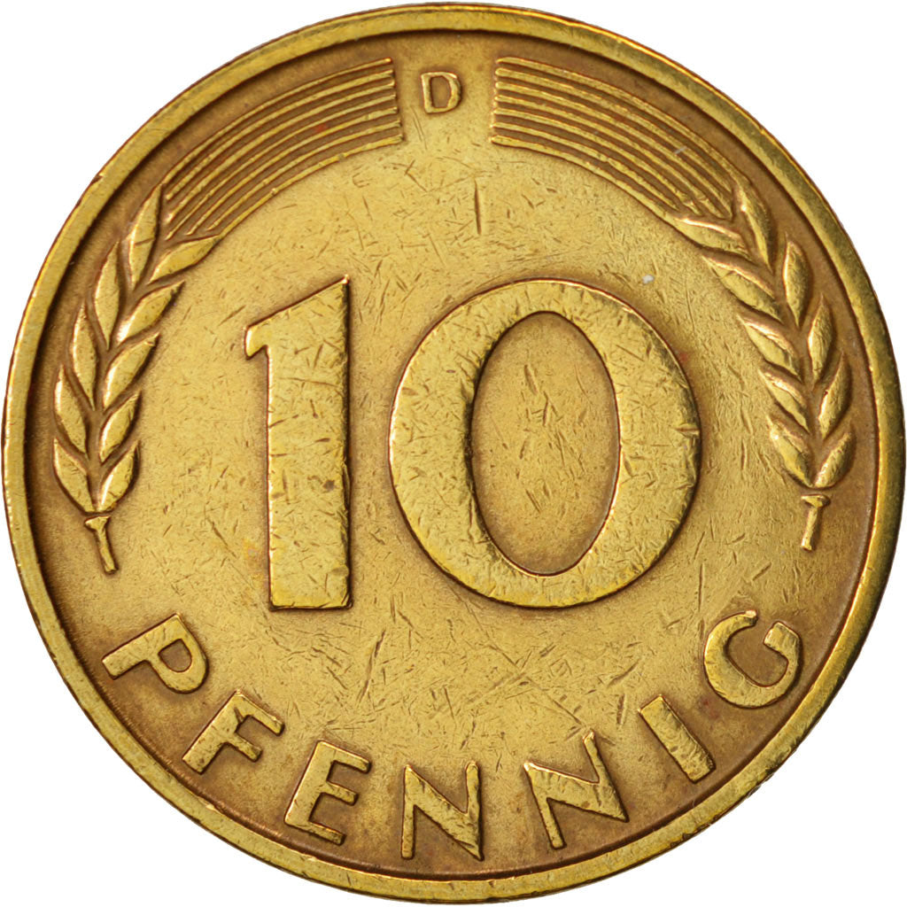Moneda, ALEMANIA - REPÚBLICA FEDERAL, 10 Pfennig, 1967, Munich, MBC, Latón