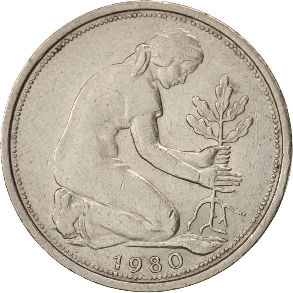 GERMANY - FEDERAL REPUBLIC, 50 Pfennig, 1980, Munich, EF(40-45), KM:109.2