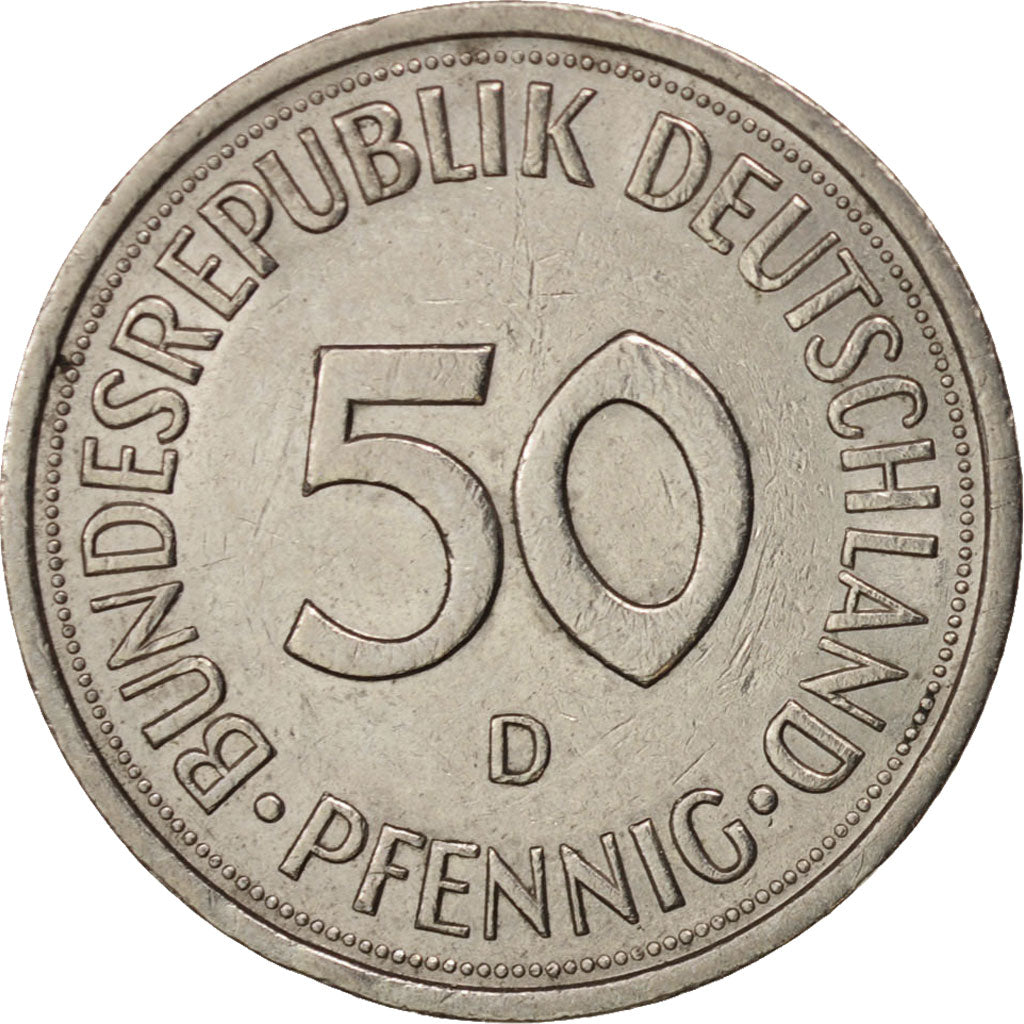 GERMANY - FEDERAL REPUBLIC, 50 Pfennig, 1980, Munich, EF(40-45), KM:109.2