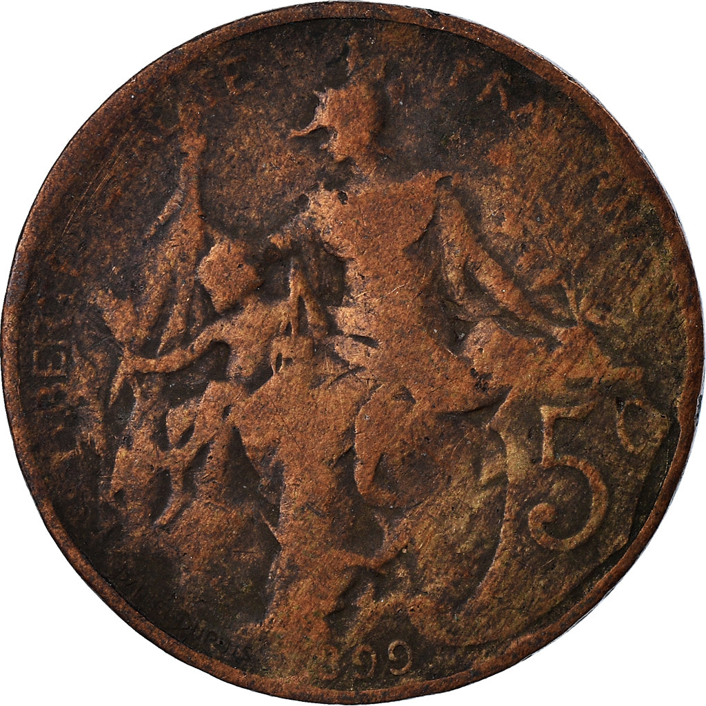 Munten, Frankrijk, 5 Centimes, 1899, FR, Bronzen