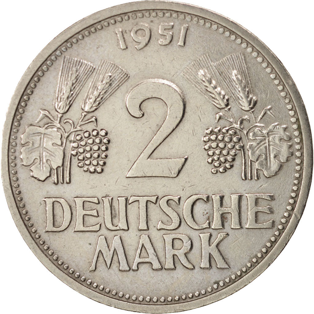 Coin, GERMANY - FEDERAL REPUBLIC, 2 Mark, 1951, Karlsruhe, EF(40-45)