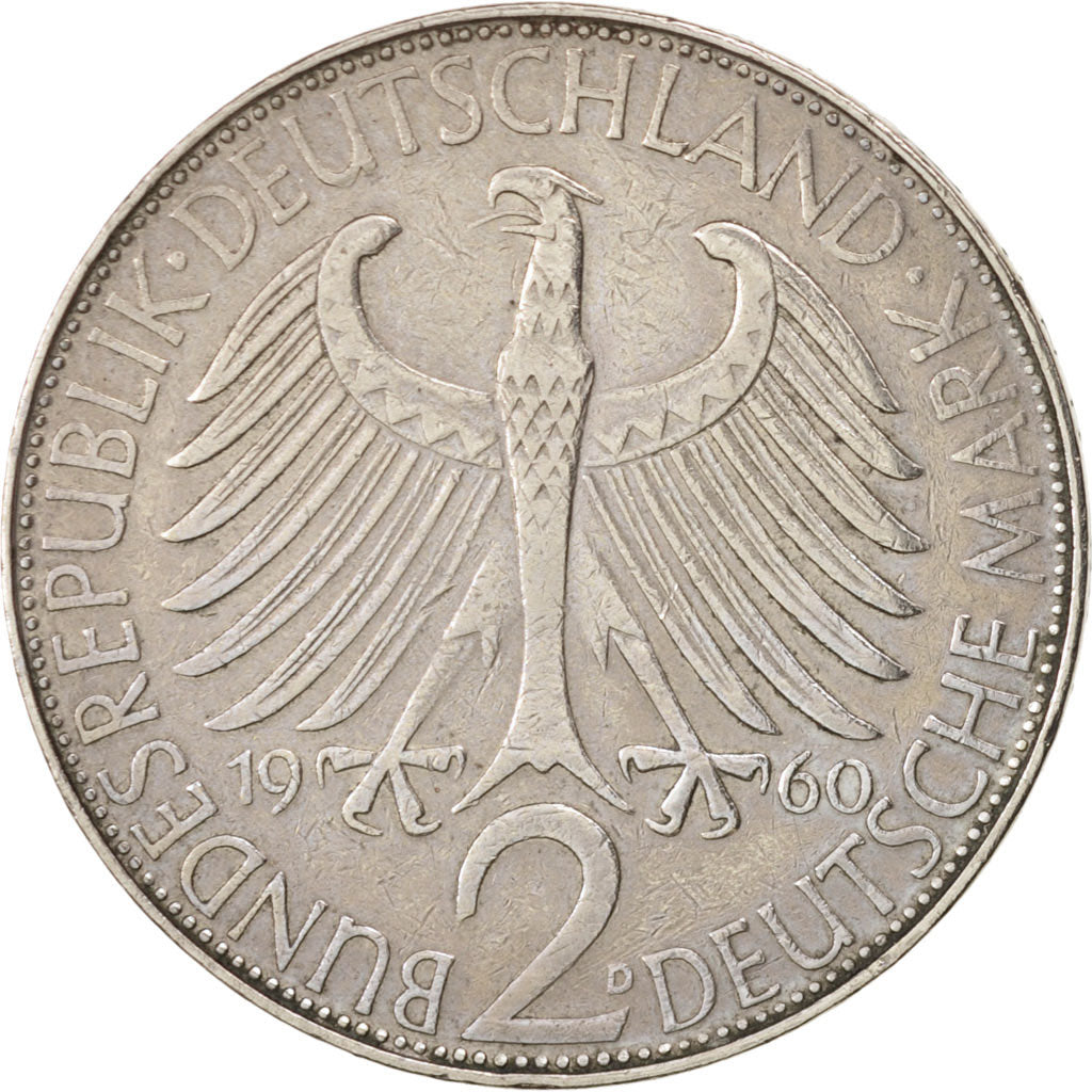 GERMANIA - REPUBBLICA FEDERALE, 2 Mark, 1960, Munich, BB, Rame-nichel, KM:116