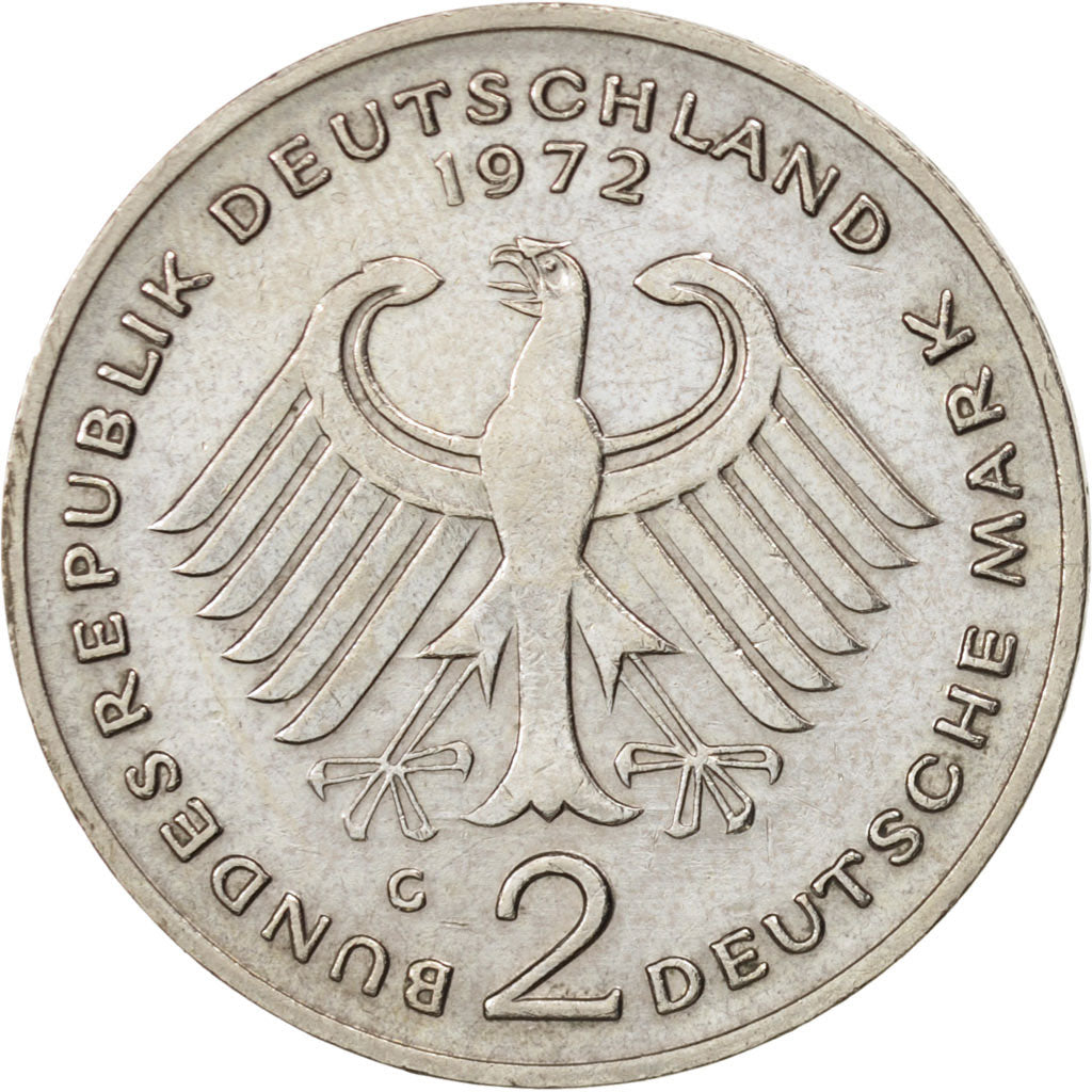 GERMANIA - REPUBBLICA FEDERALE, 2 Mark, 1972, Karlsruhe, BB, Nichel ricoperto...