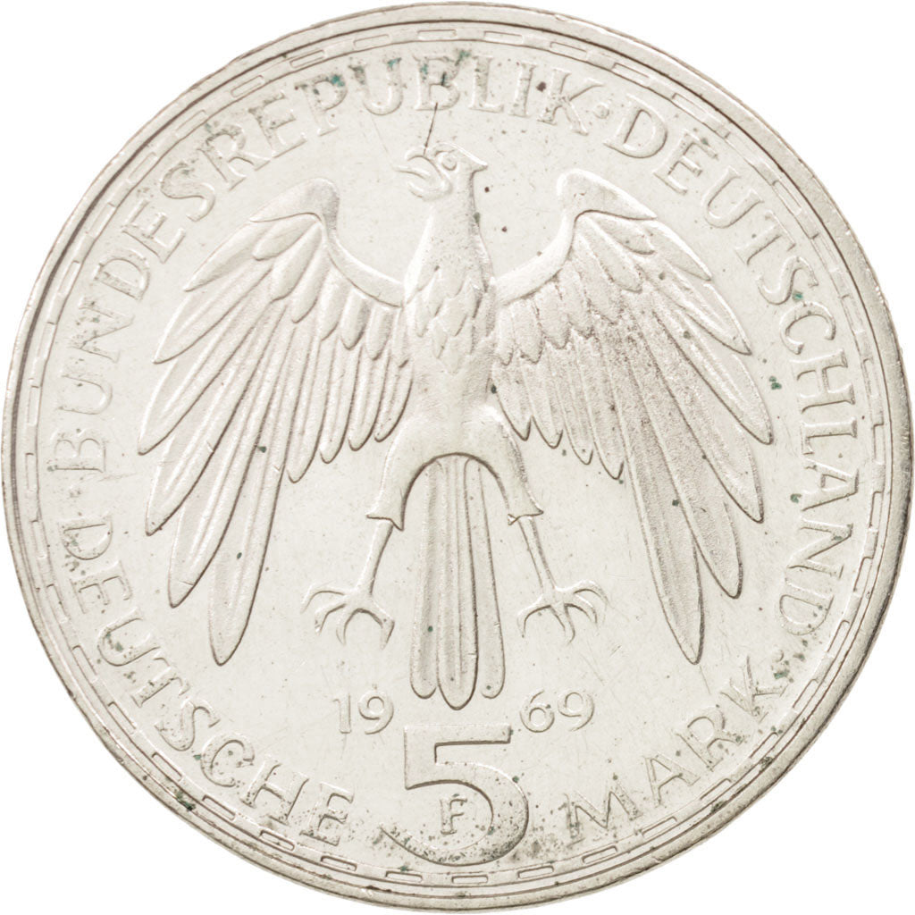 GERMANIA - REPUBBLICA FEDERALE, 5 Mark, 1969, Stuttgart, Germany, SPL-, Argen...