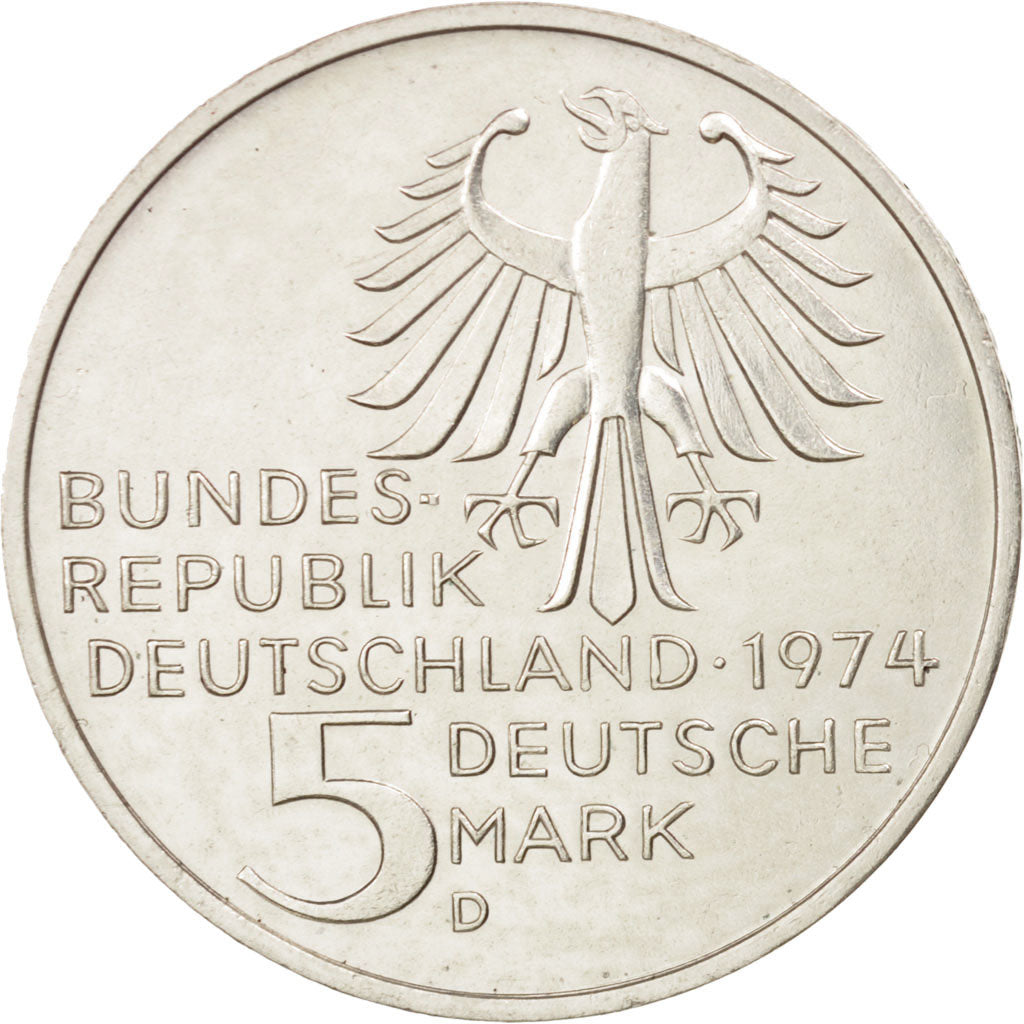 Münze, Bundesrepublik Deutschland, 5 Mark, 1974, Munich, Germany, VZ, Silber