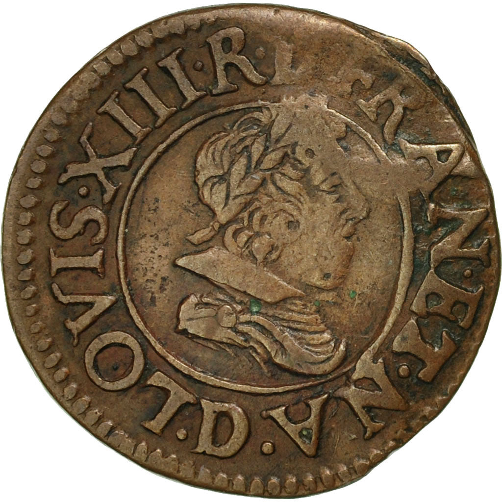 Coin, France, Louis XIII, Denier tournois, buste juvénile, Denier Tournois