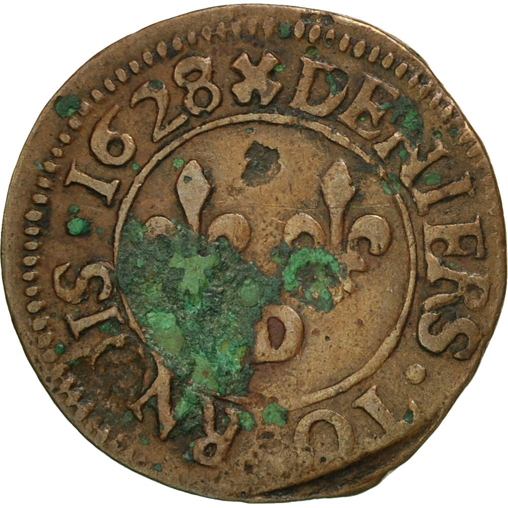 Coin, France, Louis XIII, Denier tournois, buste juvénile, Denier Tournois