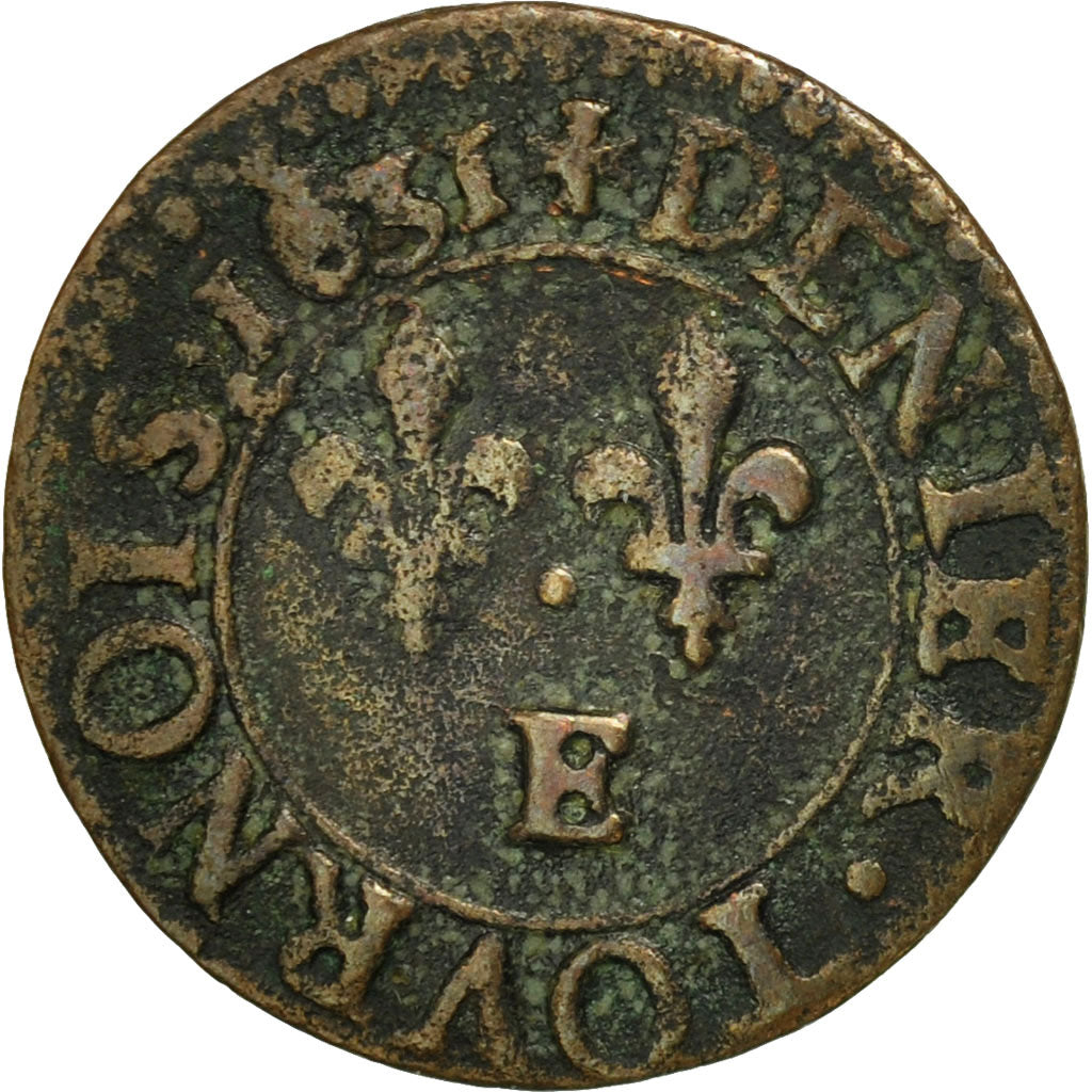 Monnaie, France, Louis XIII, Denier Tournois, 1631, Tours, TTB, Cuivre, CGKL:478