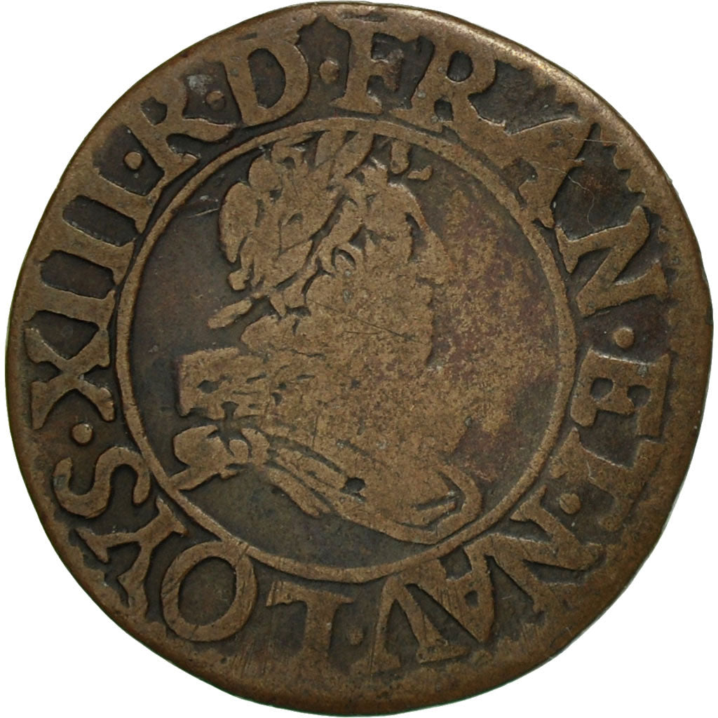 Coin, France, Louis XIII, Denier tournois, buste juvénile, Denier Tournois