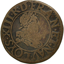 Coin, France, Louis XIII, Denier tournois, buste juvénile, Denier Tournois