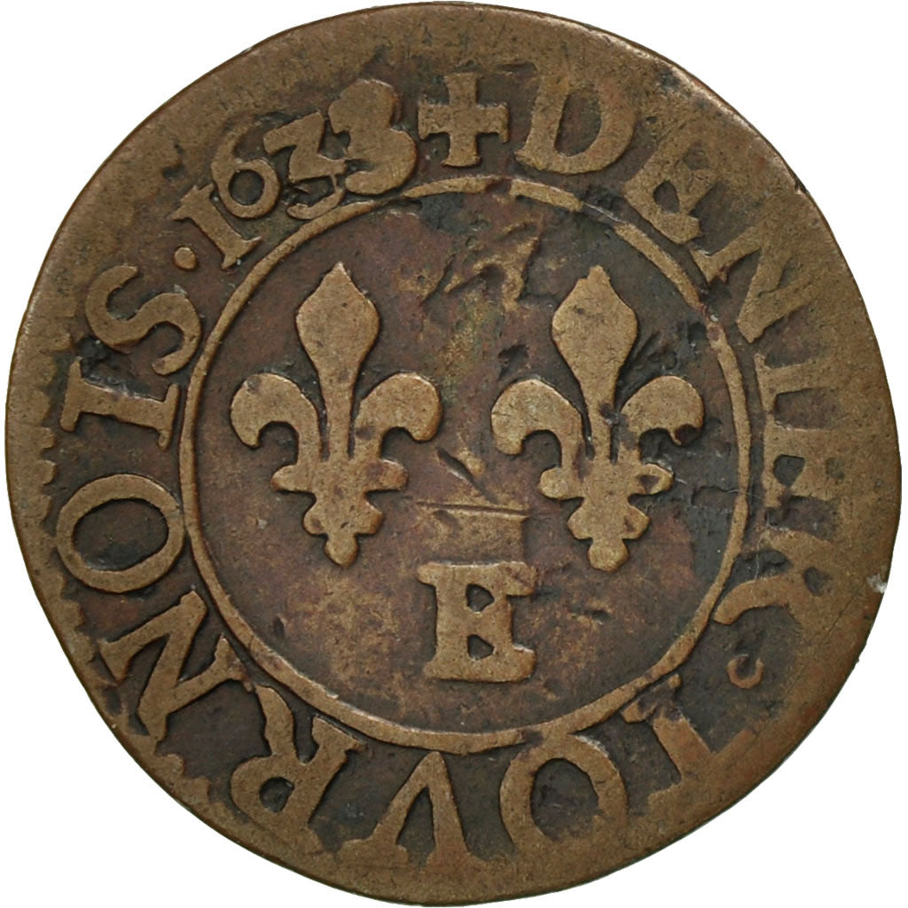 Coin, France, Louis XIII, Denier tournois, buste juvénile, Denier Tournois