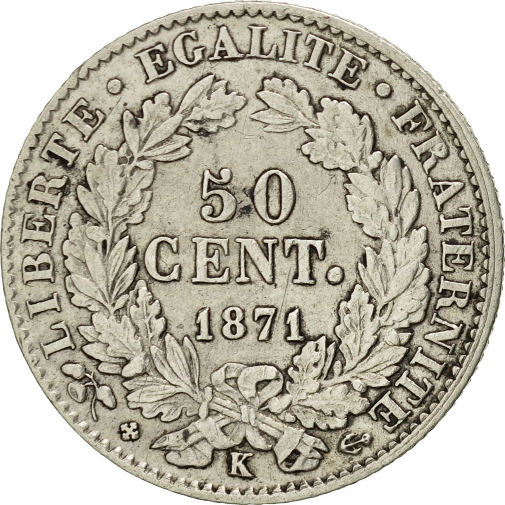 Monnaie, France, Cérès, 50 Centimes, 1871, Bordeaux, TTB, Argent, KM:834.2