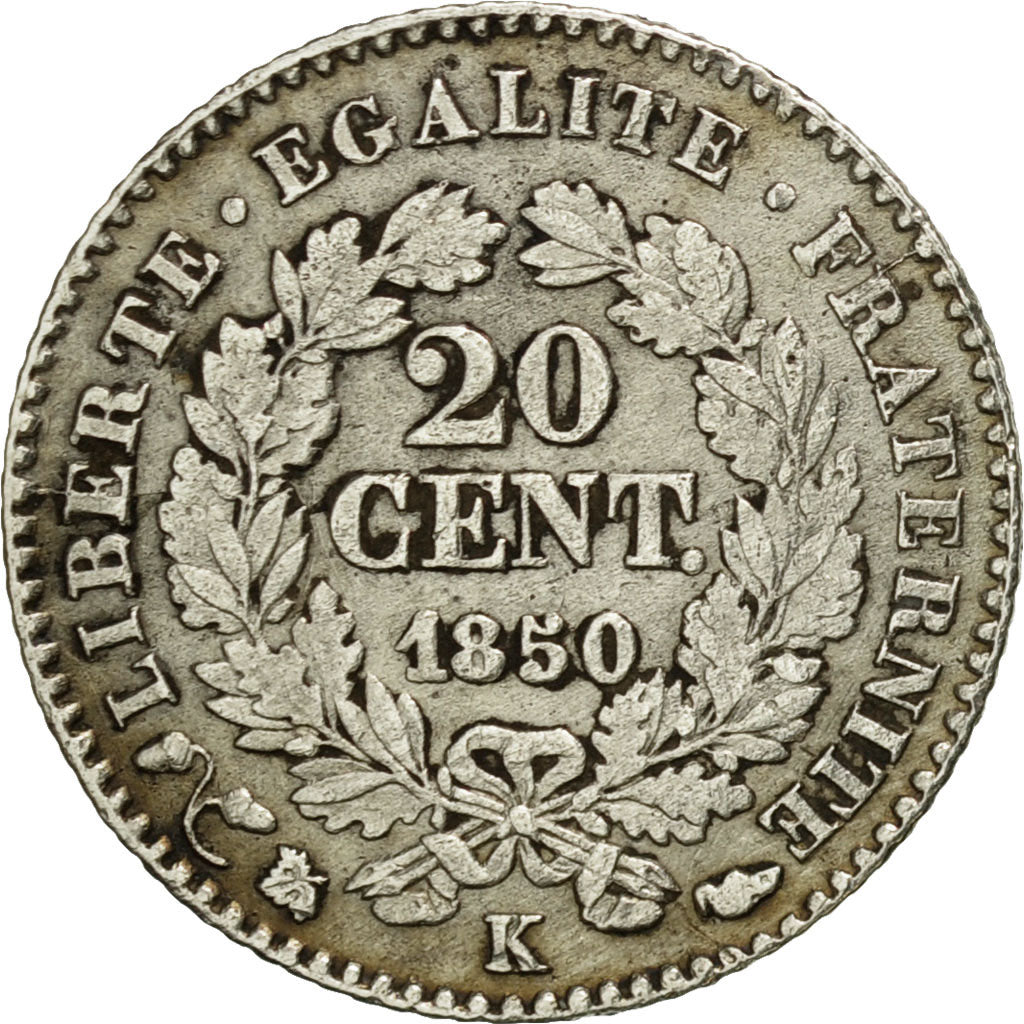 Coin, France, Cérès, 20 Centimes, 1850, Bordeaux, EF(40-45), Silver, KM:758.3