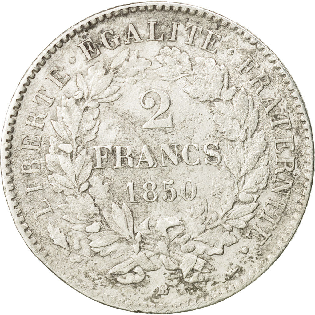 Coin, France, Cérès, 2 Francs, 1850, Strasbourg, VF(30-35), Silver, KM:760.2