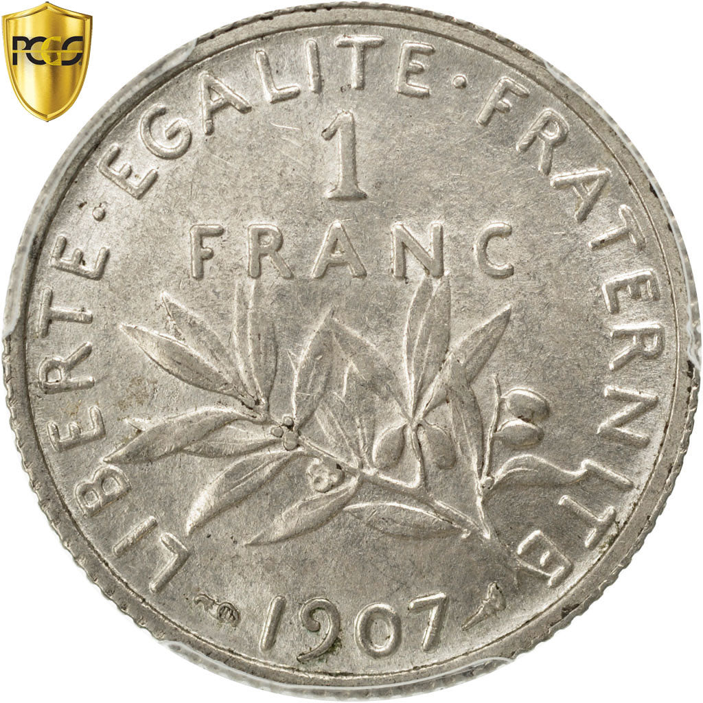 Monnaie, France, Semeuse, Franc, 1907, Paris, PCGS, AU58, SUP, Argent, KM:844.1