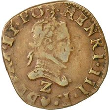 Münze, Frankreich, Henri III, Double Tournois, 1589, Grenoble, S+, Kupfer