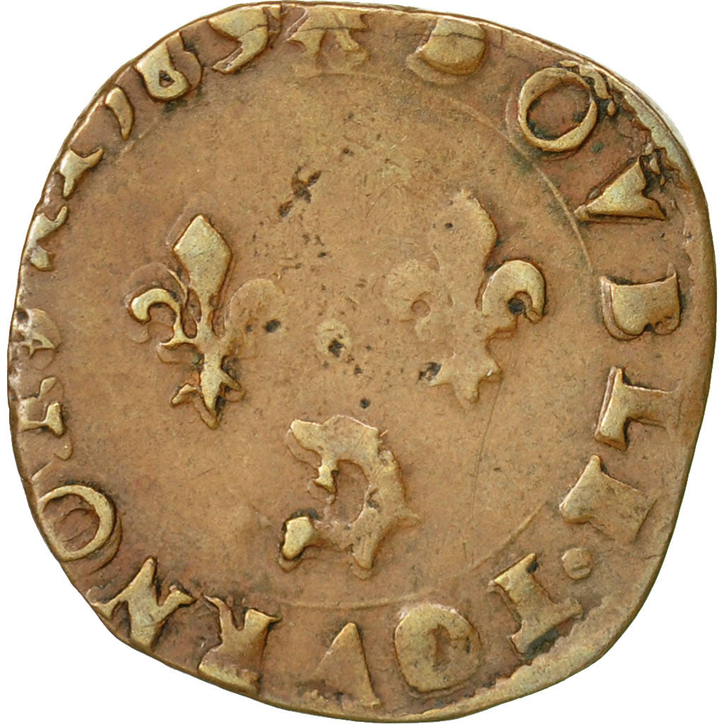 Münze, Frankreich, Henri III, Double Tournois, 1589, Grenoble, S+, Kupfer