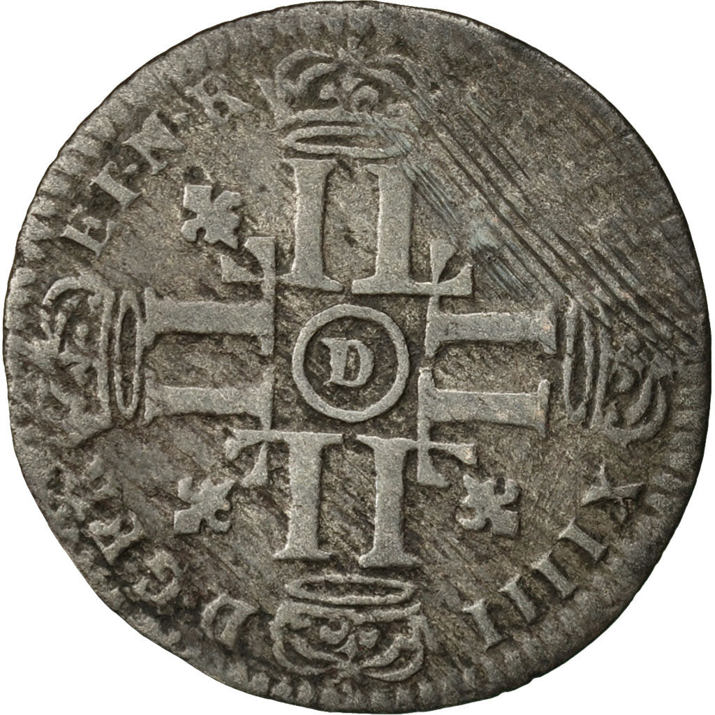 Coin, France, Louis XIV, Quinzain, 1693, Lyon, VF(30-35), Billon, Gadoury:91