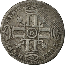 Coin, France, Louis XIV, Quinzain, 1693, Lyon, VF(30-35), Billon, Gadoury:91