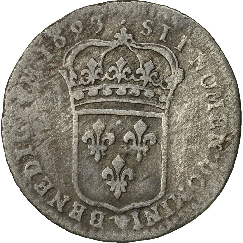 Coin, France, Louis XIV, Quinzain, 1693, Lyon, VF(30-35), Billon, Gadoury:91