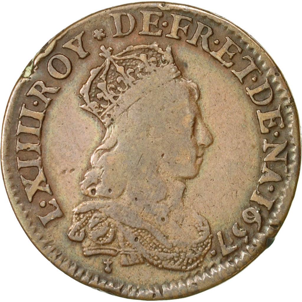 Monnaie, France, Louis XIV, Liard de France, 1657, Corbeil, Double avers, TB+
