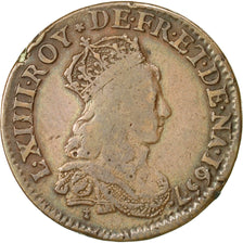 Monnaie, France, Louis XIV, Liard de France, 1657, Corbeil, Double avers, TB+