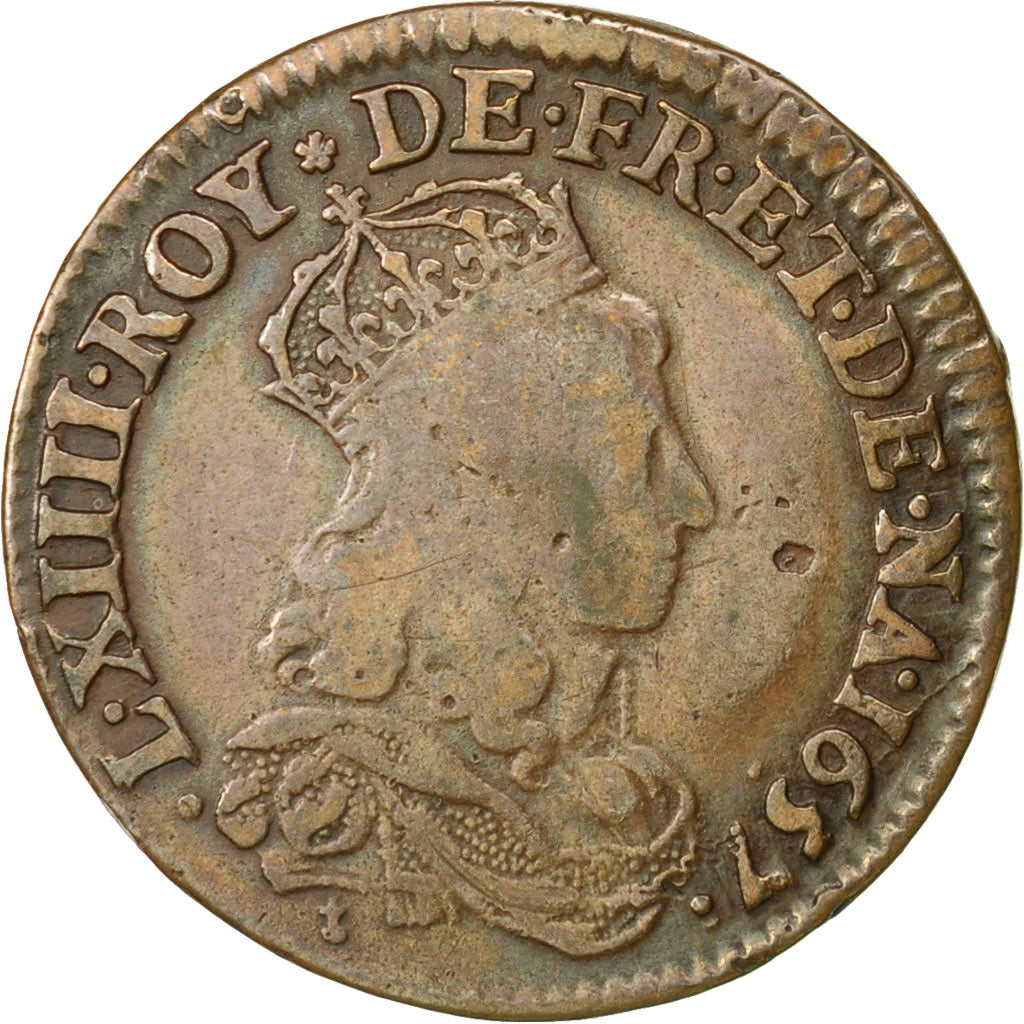 Monnaie, France, Louis XIV, Liard de France, 1657, Corbeil, Double avers, TB+