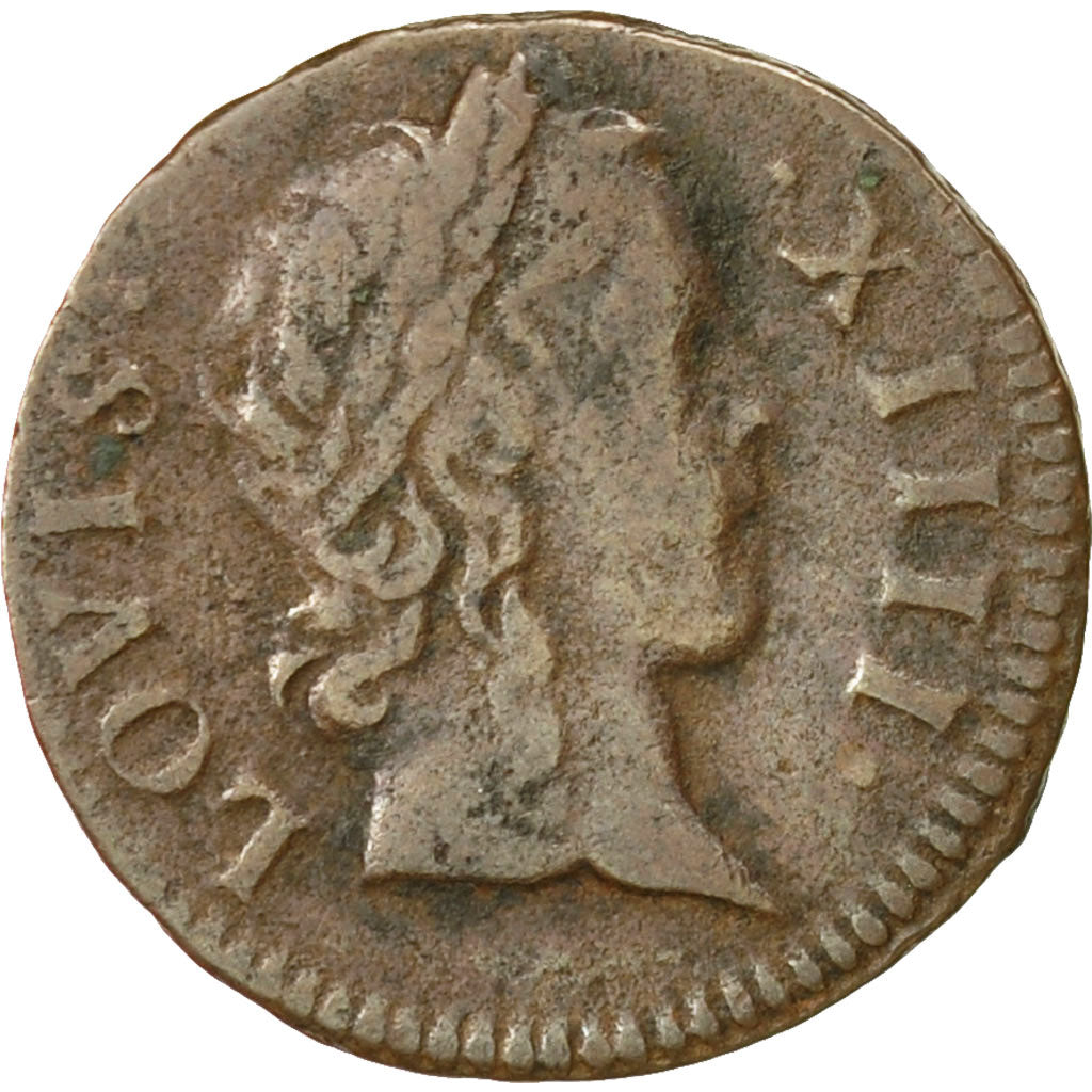 Coin, France, Louis XIV, Denier Tournois, 1648, Paris, Rare, VF(30-35), Copper