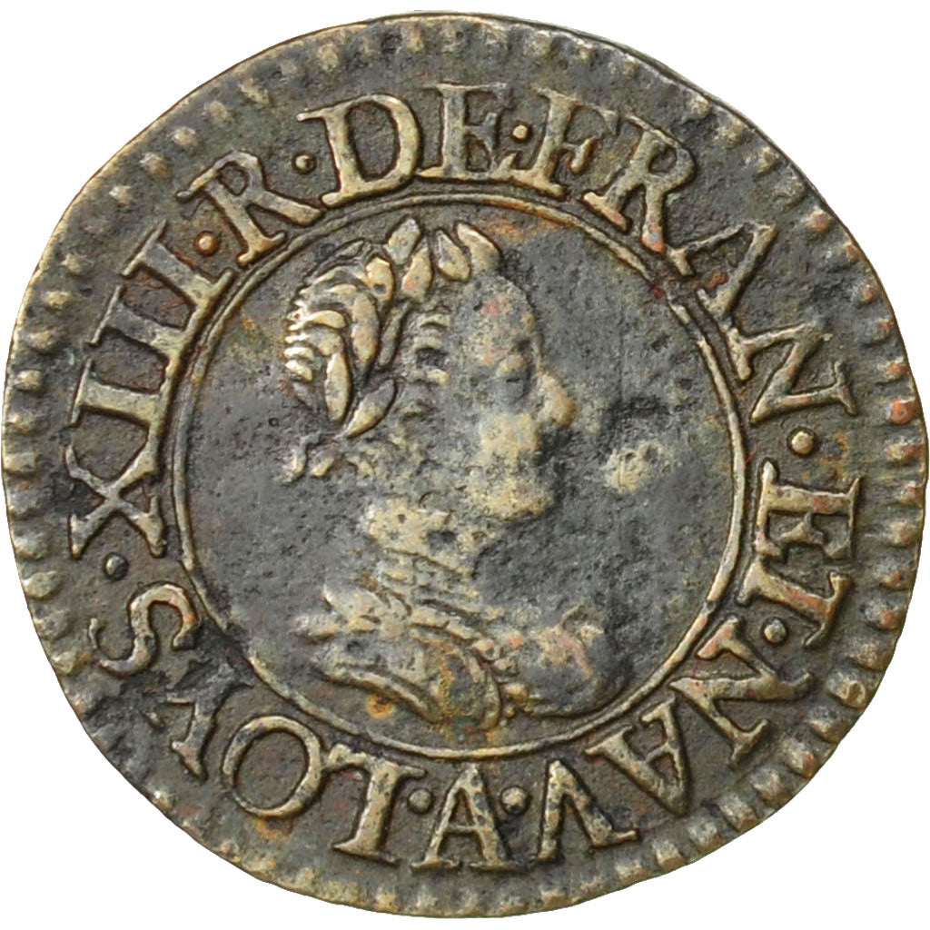 Coin, France, Louis XIII, Denier Tournois, 1617, Paris, EF(40-45), Copper