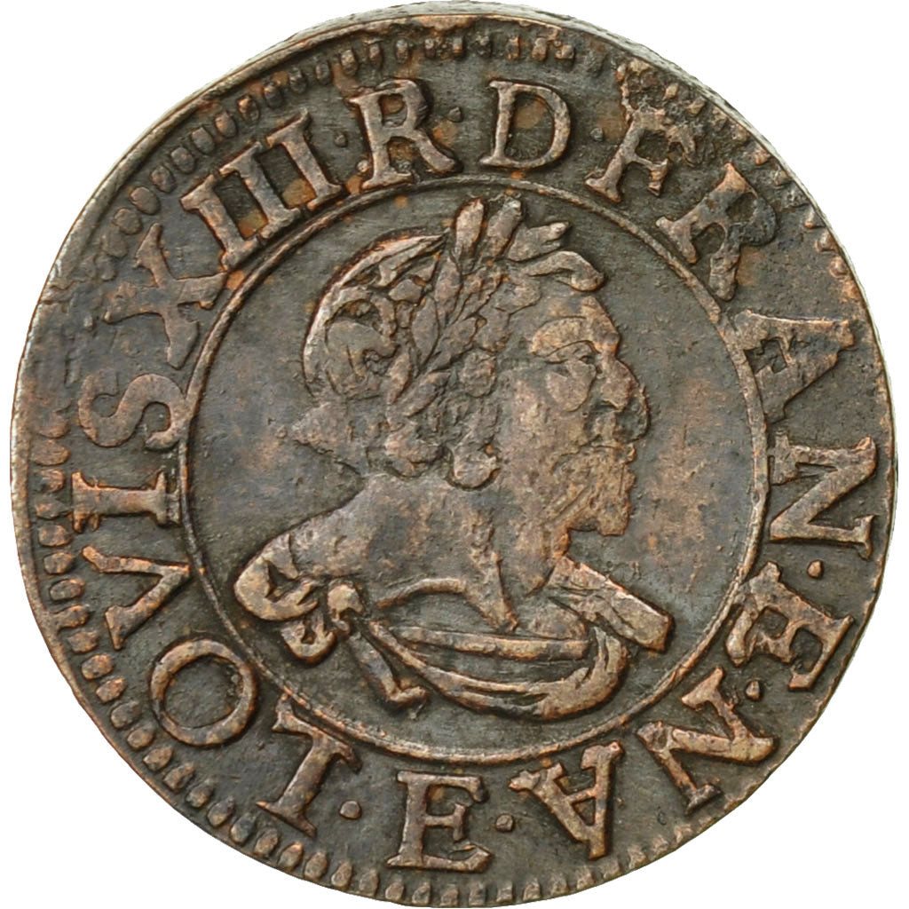 Coin, France, Louis XIII, Double Tournois, 1638, Tours, EF(40-45), Copper