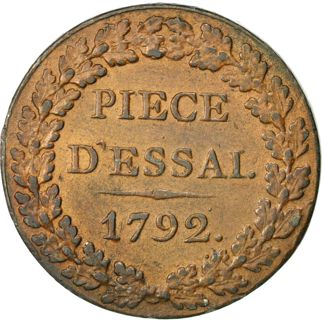Coin, France, Essai au module du Sol au génie, 1792, VF(30-35), Bronzed Tin