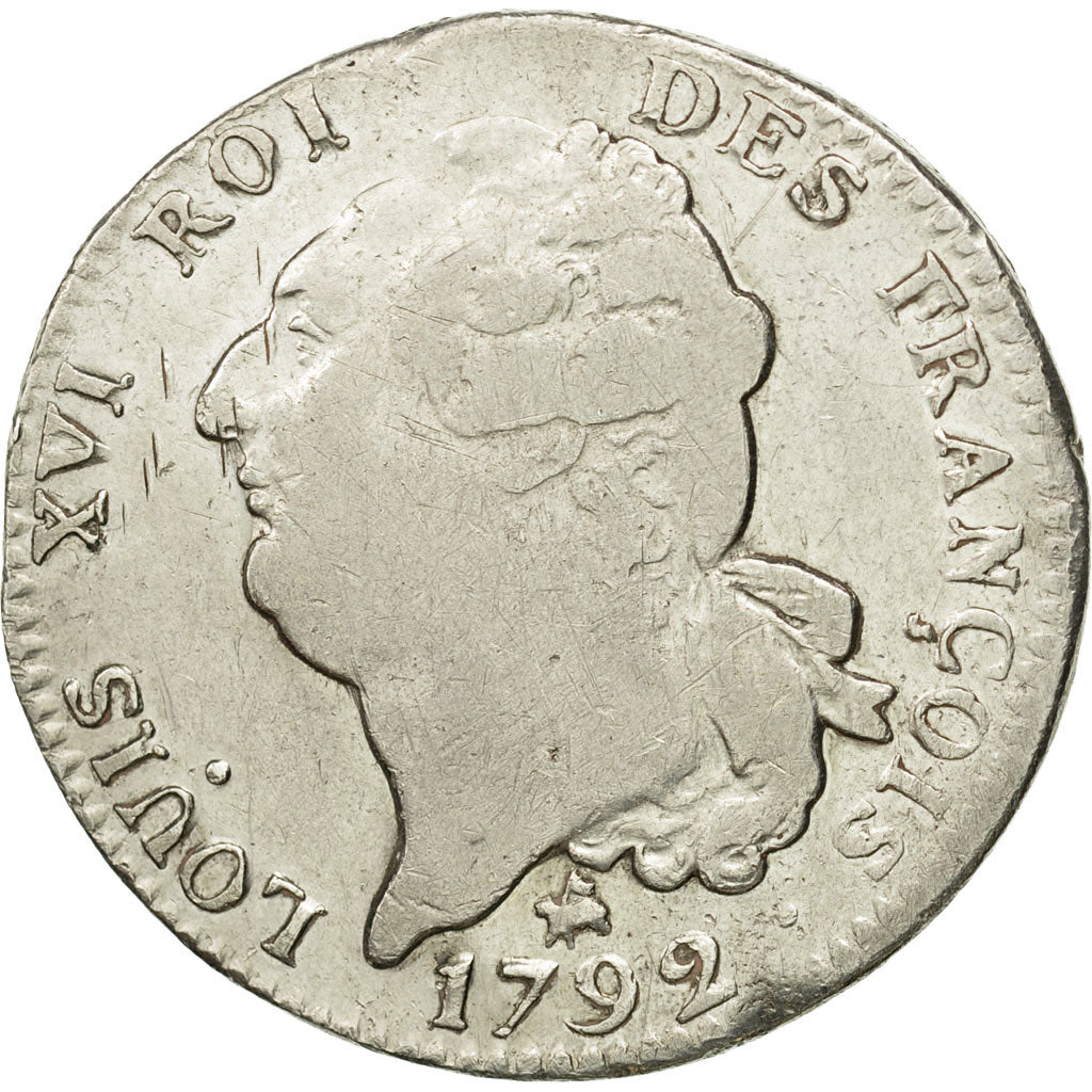 Coin, France, Louis XVI, Ecu de 6 Livres, 1792, Rouen, VF(20-25), Silver