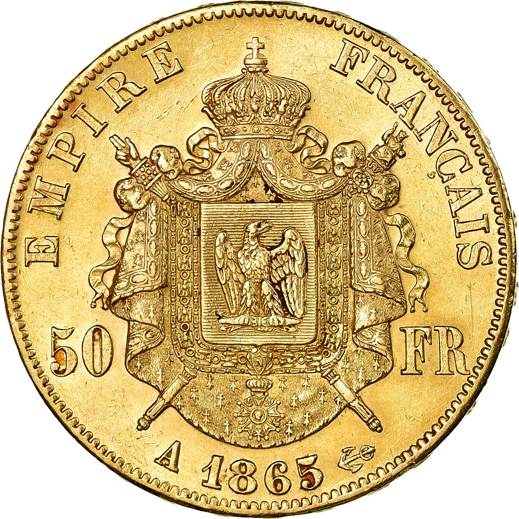 Moneda, Francia, Napoleon III, 50 Francs, 1865, Paris, EBC, Oro, Gadoury:1112