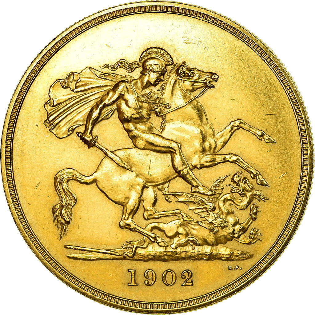 Coin, Great Britain, Edward VII, 5 Pounds, 1902, AU(55-58), Gold, KM:807