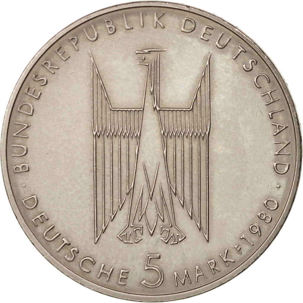 Bundesrepublik Deutschland, 5 Mark, 1980, Stuttgart, EF(40-45), KM:153