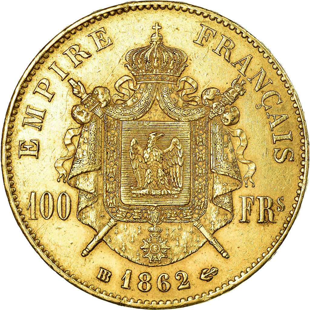 Munten, Frankrijk, Napoleon III, 100 Francs, 1862, Strasbourg, PR, Goud