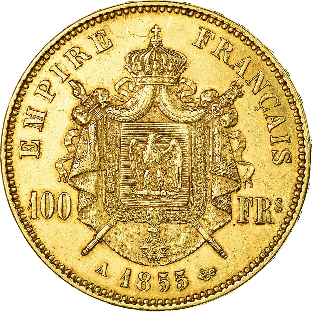 Coin, France, Napoleon III, 100 Francs, 1855, Paris, AU(55-58), Gold