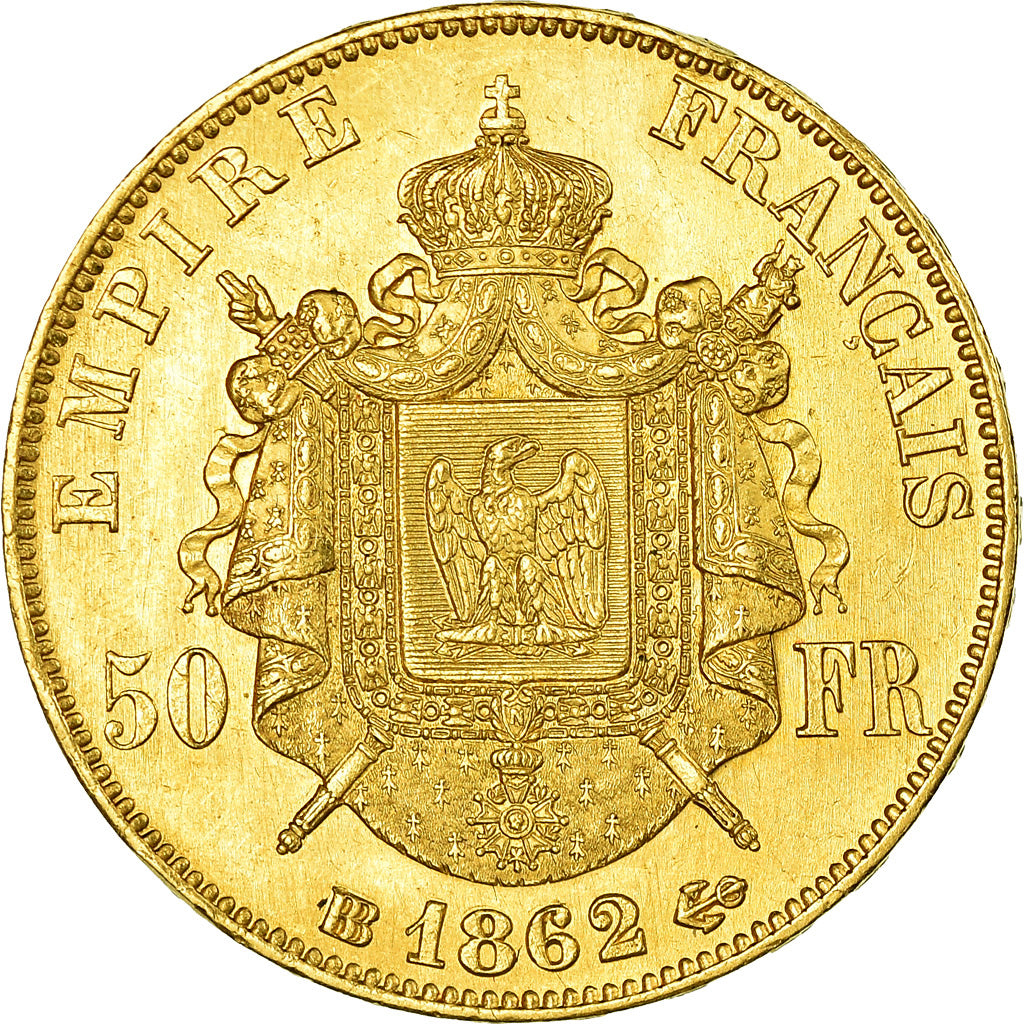 Munten, Frankrijk, Napoleon III, 50 Francs, 1862, Strasbourg, PR, Goud