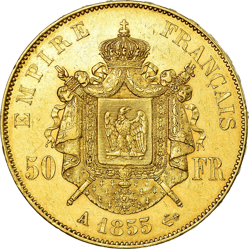 Moneda, Francia, Napoleon III, 50 Francs, 1855, Paris, MBC, Oro, Gadoury:1111