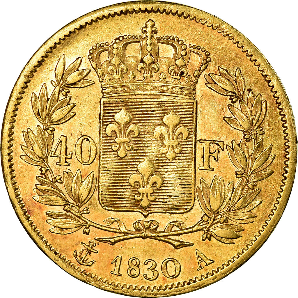 Moneda, Francia, Charles X, 40 Francs, 1830, Paris, MBC, Oro, Gadoury:1105