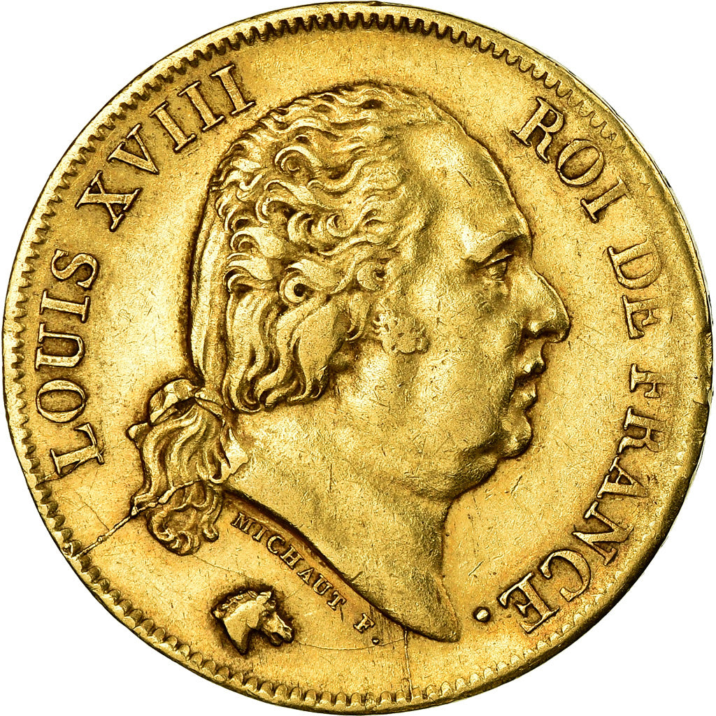 Moneta, Francja, Louis XVIII, 40 Francs, 1818, Lille, AU(50-53), Złoto