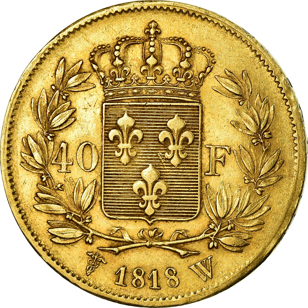 Moneta, Francja, Louis XVIII, 40 Francs, 1818, Lille, AU(50-53), Złoto