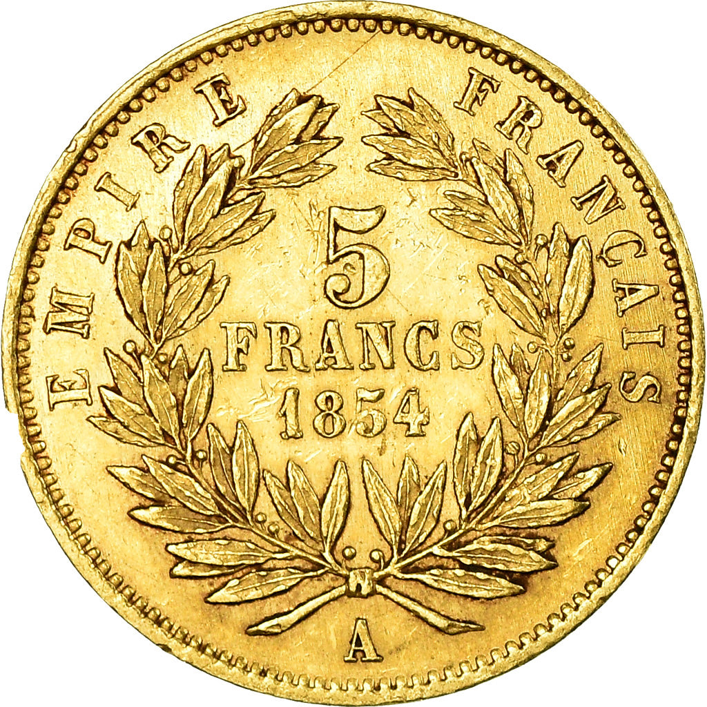 Coin, France, Napoleon III, 5 Francs, 1854, Paris, AU(55-58), Gold, Gadoury:1000