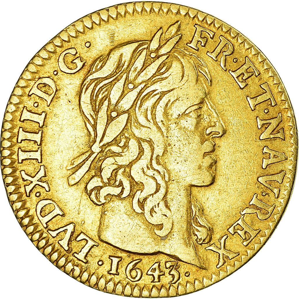 Moneda, Francia, Louis XIII, 1/2 Louis d'or, 1643, Paris, MBC, Oro, Gadoury:57