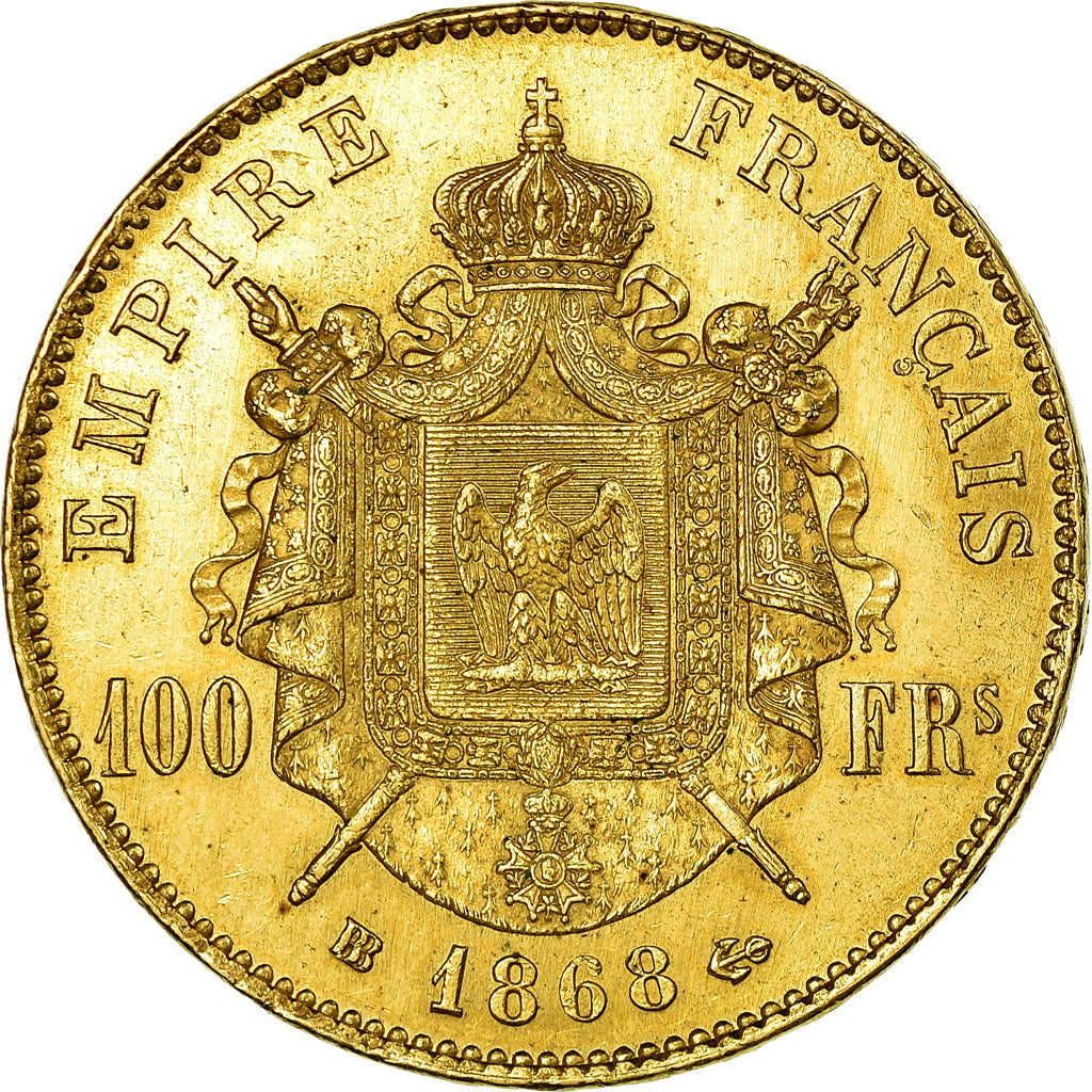 Coin, France, Napoleon III, 100 Francs, 1868, Strasbourg, MS(60-62), Gold