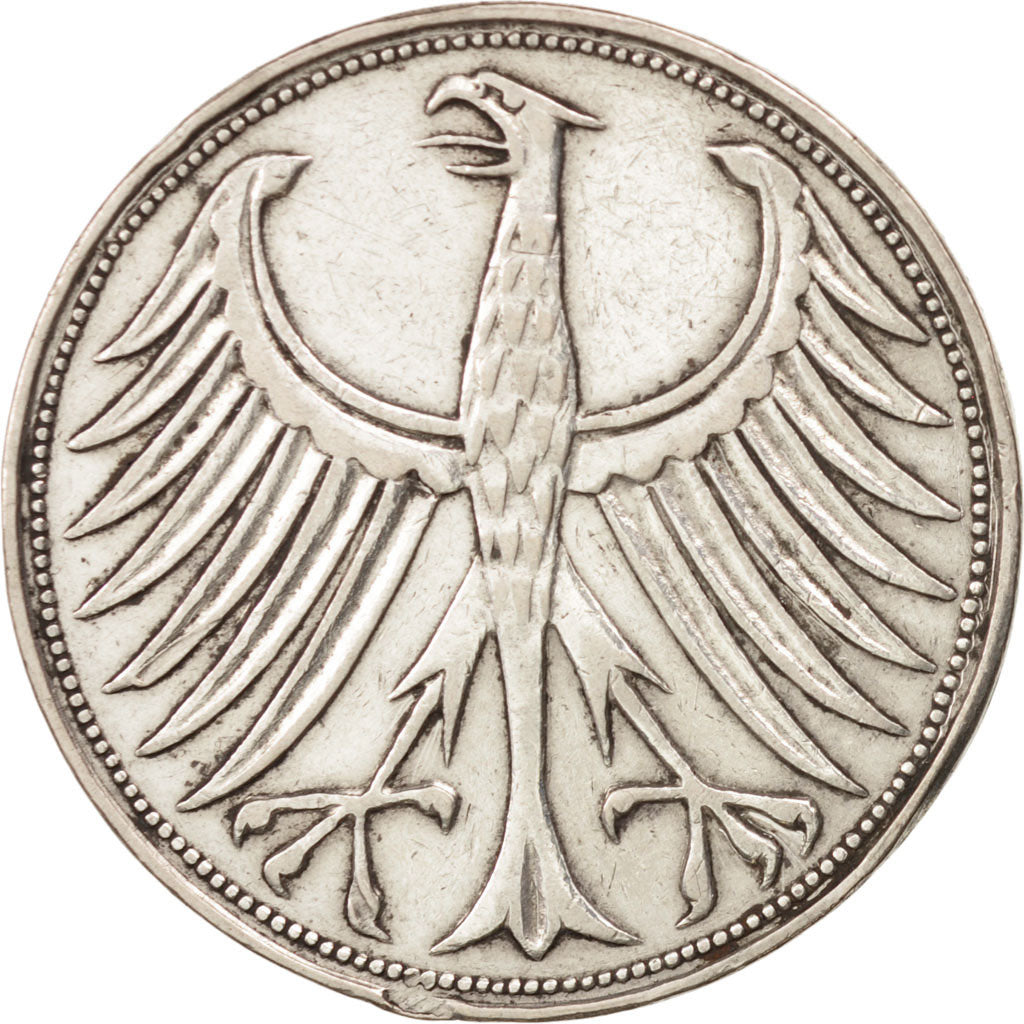 GERMANIA - REPUBBLICA FEDERALE, 5 Mark, 1951, Stuttgart, MB+, Argento, KM:112.1