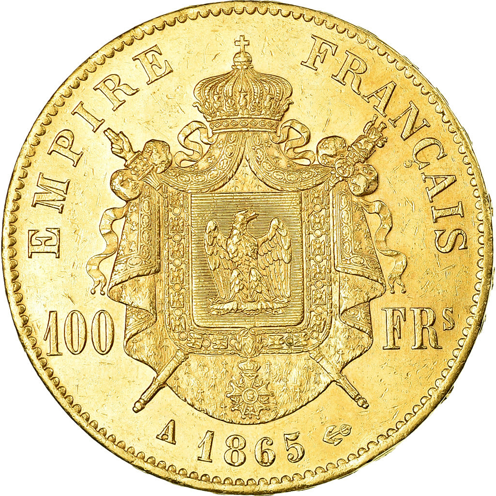 Moneta, Francia, Napoleon III, 100 Francs, 1865, Paris, SPL-, Oro, Gadoury:1136