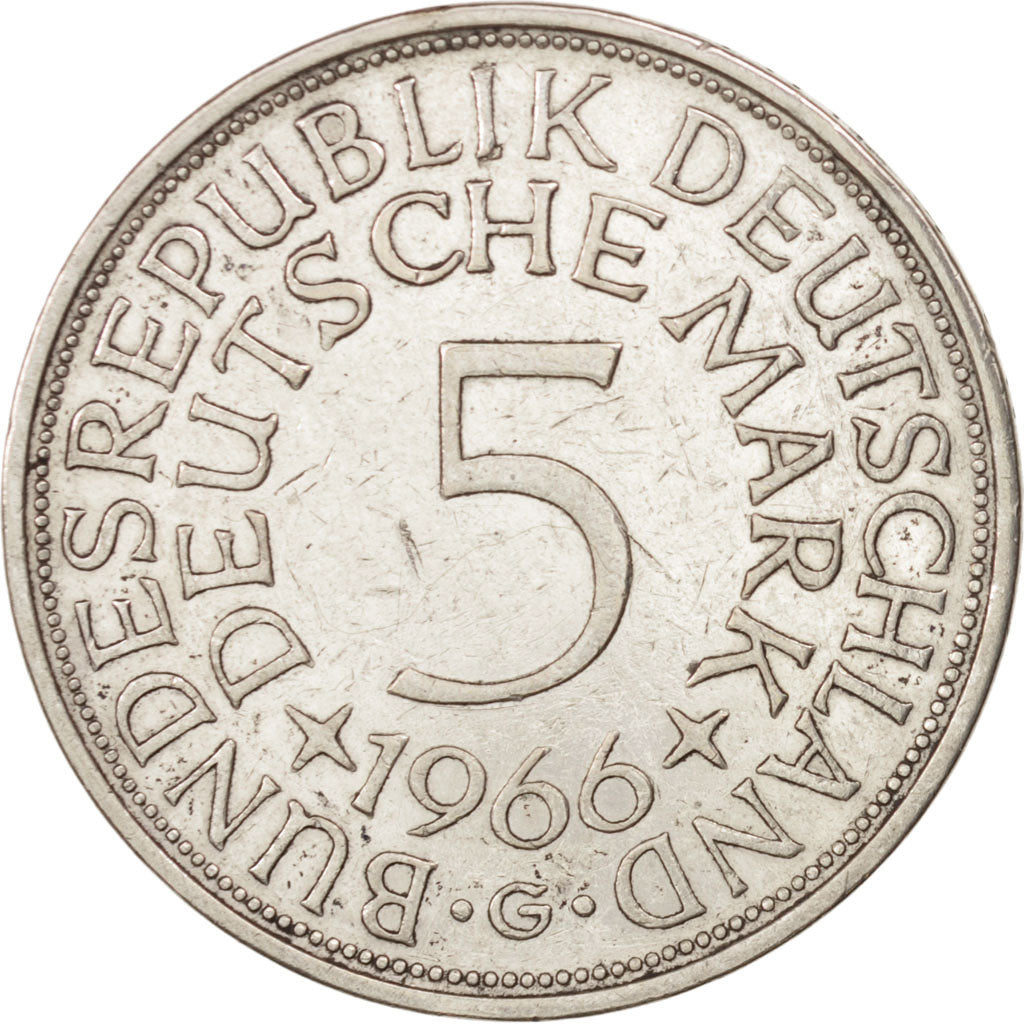 République fédérale allemande, 5 Mark, 1966, Karlsruhe, TTB, Argent, KM:112.1